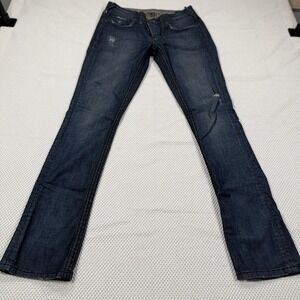 Stitch's Authentic Black Label Jeans Womens 29 Dark Wash Distressed Bootcut Y2K